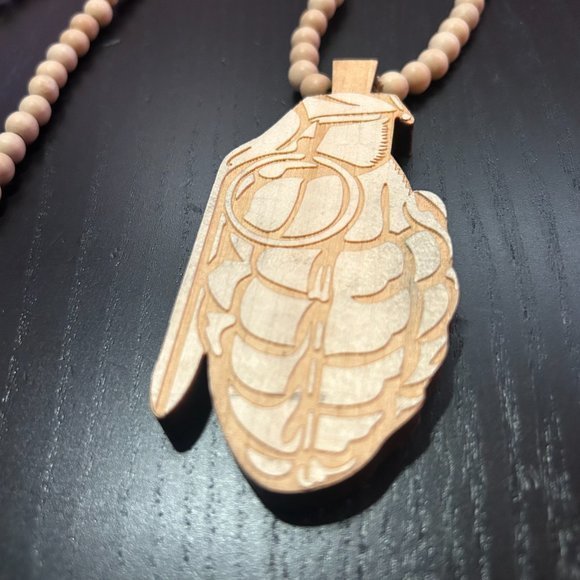 GoodWood NYC Grenade Necklace Wood Pendant Wooden Beaded - Picture 2 of 4